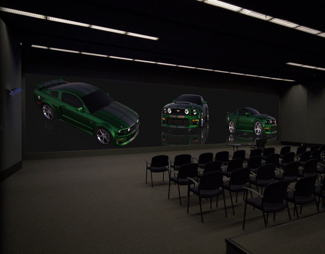 Ford mustang 4K projection three screen automotive  renderings